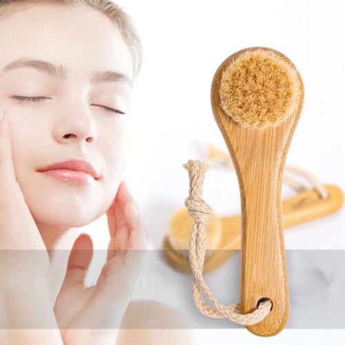 FRCOLOR Horsehair Facial Cleaning Brush with Bamboo Handle 5.35X1.65X1.49In Manual Face Exfoliating Brush for Deep Pore Cleansing and Gentle Skin Massage