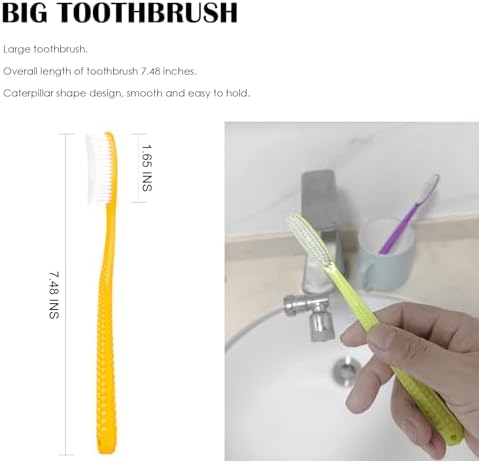 EasyHonor Huge Head Toothbrush with Hard & Firm bristles BPA Free for Proper Dental Care 4 Pack with White Hard Bristles.