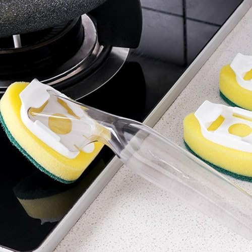 Dishwand Refills with Handle – 2 Pack Heavy Duty Non-Scratch Replacement Sponge Heads, Soap Dispensing Scrubbers for Dish Wand, Dishwashing Brush Pads, Kitchen Sink Cleaning Tool Kit