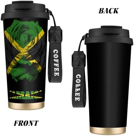 Vintage Rose Jamaica Jamaicans Flag Coffee Mug Tumbler with Lid and Straw Straws 16OZ Stainless Steel Vacuum Insulated Travel Cup Gift for Men Women