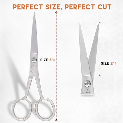 GLORY 5 Inch Professional Beard and Mustache Scissors, Premium Stainless Steel Facial Hair Trimming Scissors - Sharp Serrated Edge Grooming Shears for Men, Precision Mustache & Beard Trimming Scissor