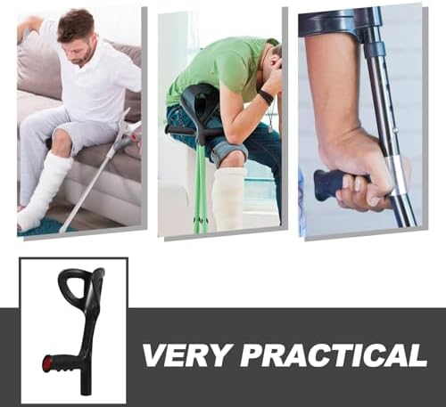 22mm Cane Elbow Handle with Plastic Grip, Replacement Walking Stick Handle for Men and Women, Black Forearm Crutch Accessory for Outdoor Mobility Aid