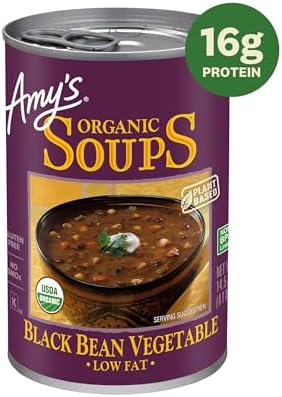 Amy's Soup, Vegan, Gluten Free, Organic Black Bean Vegetable, Low Fat, 14.5 Ounce (Pack of 12)