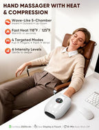 Hand Massager with Heat and Compression : Cordless Heated Hand Massage for Arthritis and Carpal Tunnel, Hand Therapy for Pain Relief – 4 Modes 6 Intensities, Portable Rechargeable (White)