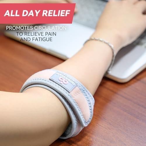 INDEEMAX Elbow Brace for Tendonitis and Tennis Elbow Strap for Women Men, 2 Pack Golfers Elbow Brace Counterforce Band with Compression Pad, Effective Tendon Pain Relief, Pink