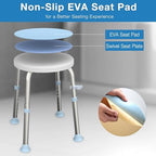 Swivel Shower Stool for Inside Shower, 360° Rotating Stool with Non-Slip Seat Pad, Adjustable Shower Chair for Seniors with 6 Height Levels, Lightweight Seat Up to 300 lbs, Tool-Free Assembly