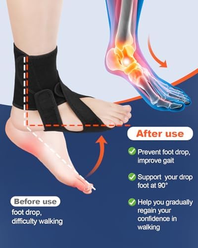 AFO Foot Drop Brace Adjustable Foot Brace for Walking, Ankle Foot Orthosis Provide Foot Drop and Ankle Support, for Walking with Shoes, Socks, or Barefoot, for MS, TBI, Stroke, Use Day & Night, Includes a Massage Ball