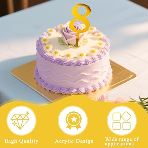 3 Pcs Numbers Cake Topper Mirror Acrylic Number 8 Cake Decor Gold Number Cake Decoration for Wedding Anniversary Birthday Party Supplies