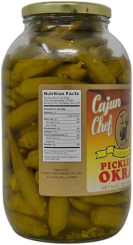 Cajun Chef Pickled Okra 64oz - One Half Gallon (Pack of 1) - Great in Bloody Mary's - Versatile Garnish for Sandwiches, Salads, Martini's, Cheese Boards, and More