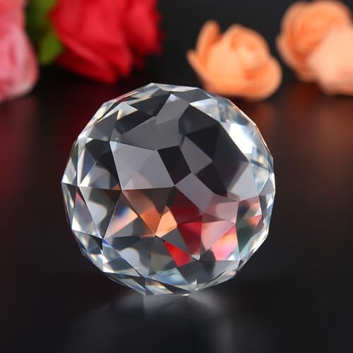 Clear Cut Crystal Glass Ball, 60/80mm Clear Cut Crystal Sphere Prisms Glass Ball Translucent Faceted Gazing Ball Suncatcher Home Hotel Decor Hardware Fittings(60MM/2.36in)
