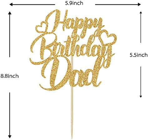 Sesyomr Gold Glitter Happy Birthday Dad Cake Topper - Father's Day, 1 Count, 5.9"W x 8.8"H