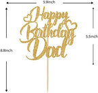 Sesyomr Gold Glitter Happy Birthday Dad Cake Topper - Father's Day, 1 Count, 5.9"W x 8.8"H