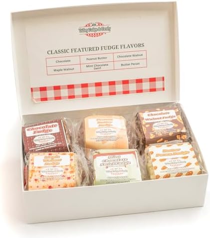 Valley Fudge, Assorted Gift Box, Classic Flavors, Fresh Artisan Fudge, Real Butter, Bulk Gourmet Candy, Individually Wrapped, Birthday, Thank You, Housewarming Gift, 6 Pieces, One and a Half Pounds