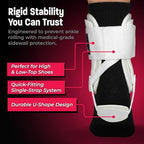 Active Ankle T2 Ankle Brace, Rigid Ankle Stabilizer for Protection & Sprain Support for Volleyball, Cheerleading, Ankle Compression Braces for Men & Women, White, Small