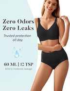 AIRCUTE Washable Urinary Incontinence Protective Underwear for Women Leak Proof Absorbent Reusable Panties 60ML 1 Pack (Black, Large)