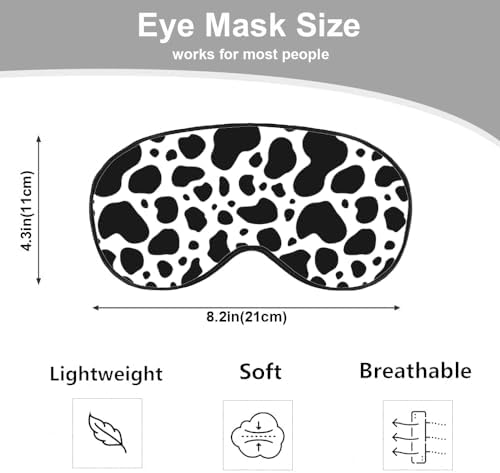 Cow Pattern Sleep Eye Mask Eye Cover Brown White Black Milk Chocolate Animal Spot Fur Silk Eye Mask for Sleeping with Adjustable Strap for Travel Nap Shift Work Office