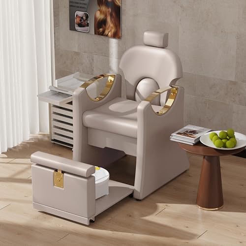 LOUVIXA Pedicure Station for Nail Tech, Reclining Pedicure Chair with Massage Foot Bath, No Plumbing Pedicure Station Unit (Cream Grey)