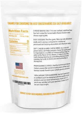 Fine Sea Salt for Homemade Cheese Making, Gluten-Free and Non-Iodized Kosher Cheese Kit Essential Salt, 5 lb Bag