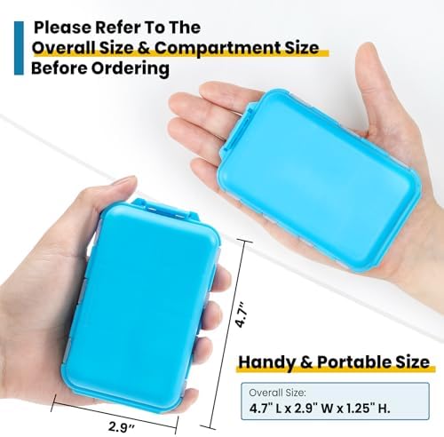 14 GRIDS Travel Pill Organizer Box with Labels - Travel Medicine Case Kit - Pocket Daily Pharmacy Container - Travel Medication Holder Dispenser for Fish Oil Vitamin Supplement Storage - Blue