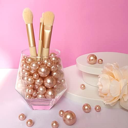 Pearl Beads for Vase Filler 160 Pieces No Hole Makeup Pearls Beads for Brushes Holder for Home Wedding Christmas Decor, 10/14/20mm(Rose Gold)