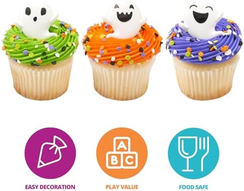 DecoPac Ghost Cupcake Toppers, 24 Halloween Spooky Faces Cupcake Rings For Celebrations, Trick or Treat, & Parties - 24 Pack