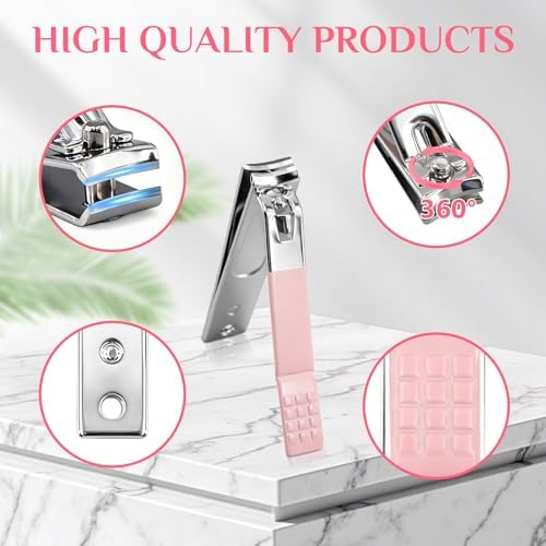 MINKINH 26-Piece Professional Manicure Set，Features Stainless Steel Tools, Carbon Steel Clippers & Travel Case for Women's Home and Travel Grooming(Pink)