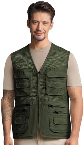 AOTORR Men's Utility Fishing Vest Lightweight Outdoor Work Safari Travel Multi Pockets Waistcoat Jacket