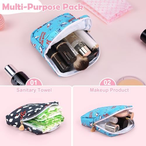 Sanitary Pad Storage Bag Portable Period Bag for Teen Pads/Sanitary Napkins/Small Tampons, Sanitary Napkin Storage Bag First Period Gifts for Teen Girls (Shark Week)
