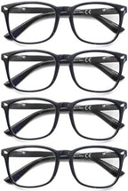 Black Reading Glasses for Women Men Blue Light Blocking Square Computer Readers +2.25 Blue Ray Magnifying Cheater Glasses 4 Pack Anti Glare Reduce Eyestrain Protect Eyes