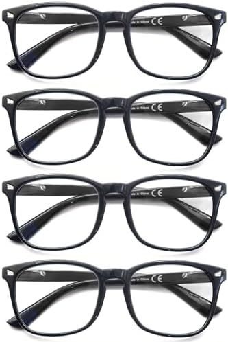 Black Reading Glasses for Women Men Blue Light Blocking Square Computer Readers +2.25 Blue Ray Magnifying Cheater Glasses 4 Pack Anti Glare Reduce Eyestrain Protect Eyes
