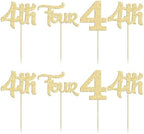 24Pcs 4th Birthday Cupcake Toppers Glitter Fourth Birthday Two Cupcake Picks for Baby Shower 4th Birthday Anniversary Party Cake Decorations Supplies Gold