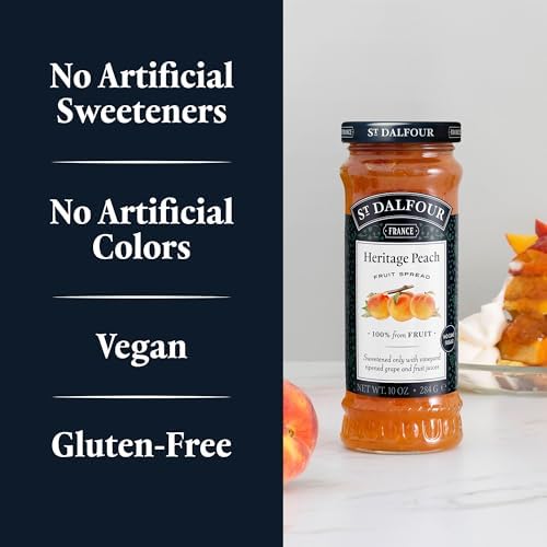 St. Dalfour Heritage Peach Fruit Spread - 10oz - 100% from Fruit, No Artificial Ingredients, Non-GMO, No Cane Sugars, All Natural, Made in France