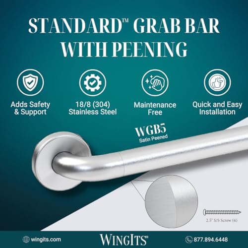 WingIts WGB5SSPE18 STANDARD Series 18-Inch Length x 1.25-Inch Diameter Satin Peened Stainless Steel Grab Bar