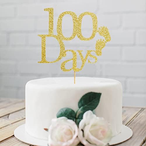 100 Days Cake Topper, One Hundred Days Party Decorations, Baby Birthday Cake Toppers, Gold Glitter Baby Shower