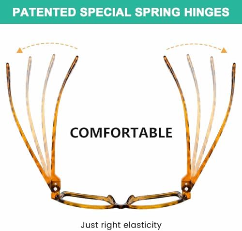 Eyekepper Metalless Screwless Spring Hinges Reading Glasses Oversized Square Readers for Men Women Tortoise +0.50