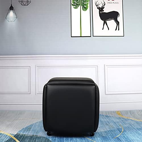 5 in 1 Nesting Ottoman Cube Chair, Stackable Stools, Leather Square Ottoman Bench, Foot Stool with Wheels for Living Room,Dining Room 15.75x15.75x16.54 inches