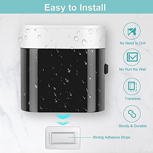 Toothbrush Holder Toothpaste Dispenser Wall Mounted with Cover, 4 Slots Tooth Brush Storage Organizer with Automatic Kids Toothpaste Squeezers for Shower Bathroom Black