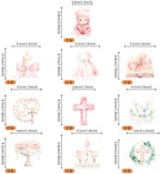 Rsstarxi 60 Pack Edible Baptism Cupcake Toppers Edible Girls God Bless Cake Decorations Christian Cupcake Picks for Religious Baby Shower Girls First Holy Communion Party Cake Decorations Pink