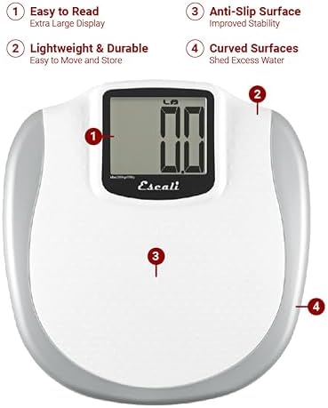 Escali Extra Large Display Digital Bathroom Scale for Body Weight with Easy-to-Read Display and Non-Slip Platform, Extra-High Capacity of 440 lb, Batteries Included