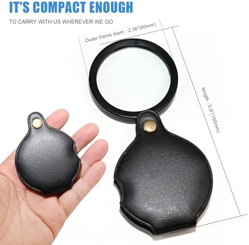 2pcsUpgrade 10x Small Magnifying Glass for Kids and Seniors, Pocket Magnifier with Protective Sheath, Mini Folding Magnifying Glass Reading, Close Work, Repairing, Hobby Or Coins（7cm） (6cm)
