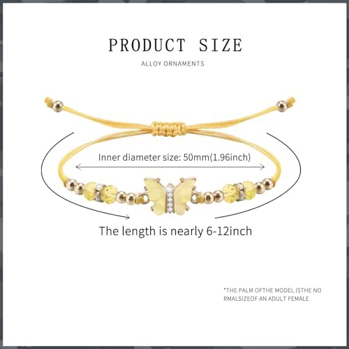 9Pieces Crystal Rhinestone Beads Butterfly Bracelets Adjustable String Cute Butterfly Charm Woven Friendship Bracelet for Women Fairy Party Favor