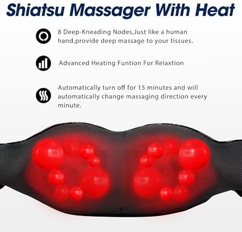 UFFAE Shiatsu Neck and Back Massager with Heat, Electric Deep Tissue Kneading Neck and Shoulder Massage, Best Gifts for Women Men Mom Dad Mothers Fathers Day Birthday Gift, Black Grey (NOT Cordless)