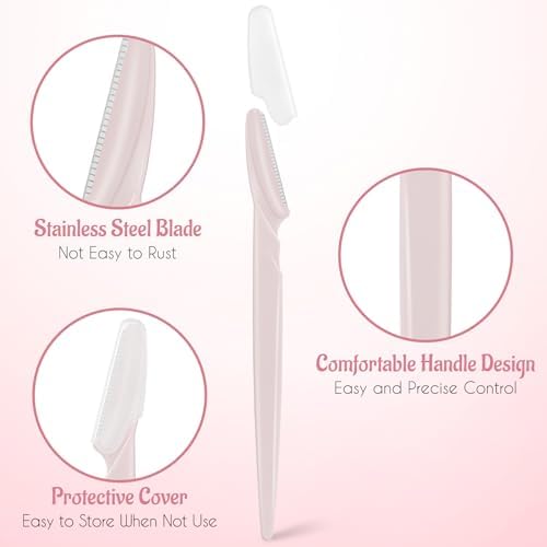 6 Pcs Eyebrow Razor Face Razors Multipurpose Facial Razors for Women Men Eyebrow Trimmers Shaver with Protective Cover Dermaplaning Facial Hair Removal Tools Light Pink