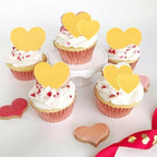 60 PCS Edible Heart Cupcake Toppers Wafer Paper Sweet Love Heart Cake Decorations Edible Wedding Engagement Cupcake Picks for Valentine's Day Wedding Bridal Shower Birthday Party Decor Supplies Gold