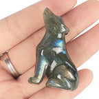 Artistone Labradorite Crystal Wolf Statue 2.0 inch Hand Carved Gemstone Wolf Figurine Small Animal Carvings Collective Healing Stones for Home Decor Reiki Gifts