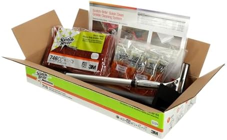 3M Scotch-Brite Griddle Cleaning, Quick Clean System, Heavy Duty, Cleans in 3-5 Minutes, For Baked On Food and Cooking Oils, Use on Hot or Cool Griddle, Orange, (1 System)