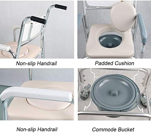 Homecare Commode Chair 3 in 1 Deluxe Bath Toilet Wheelchair Shower Seat Seniors, Disabled Walking Aid with Footrests Non-Slip Handrail Surgery Recovery