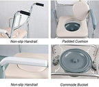 Homecare Commode Chair 3 in 1 Deluxe Bath Toilet Wheelchair Shower Seat Seniors, Disabled Walking Aid with Footrests Non-Slip Handrail Surgery Recovery