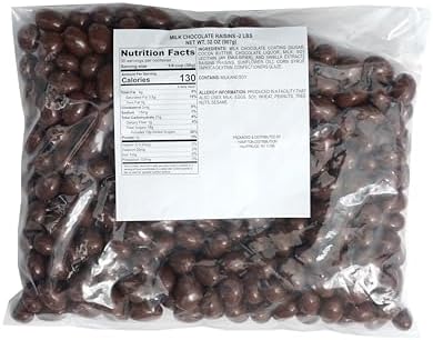 Milk Chocolate Covered Raisins, 2 Pound Bulk Bag, Chocolate Covered Raisins, The Hampton Popcorn & Candy Company