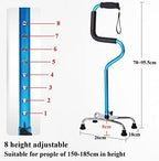Tetrapod Walking Stick, Height/Left and Right Adjustable Quad Walking Cane Lightweight Aluminum Assisted Standing Cane for Men and Women Elderly (Color : Blue)